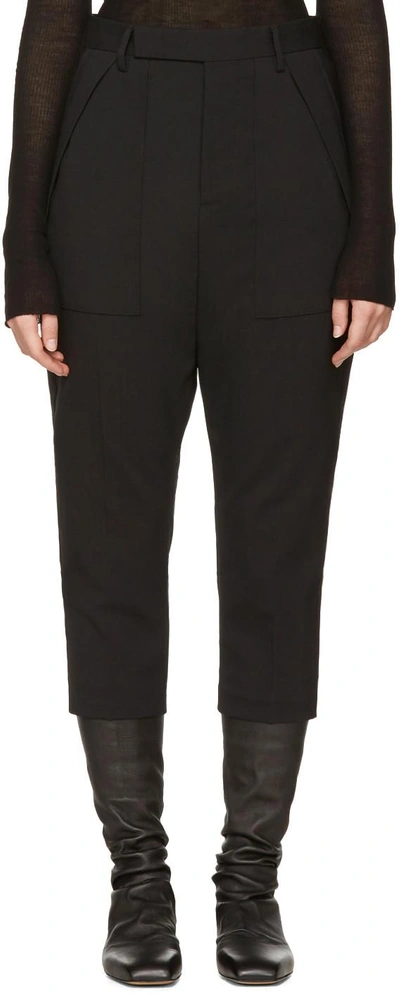 Shop Rick Owens Black Cropped Cargo Trousers