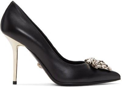 Shop Versace Black & Gold Medusa Heels