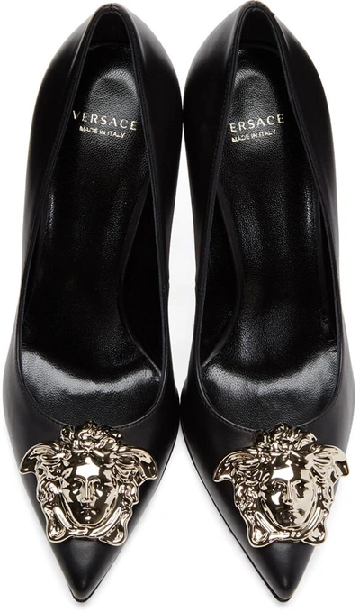 Shop Versace Black & Gold Medusa Heels