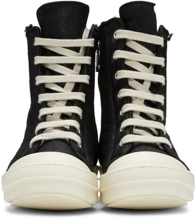 Shop Rick Owens Black Shearling High-top Trainers