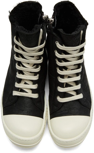 Shop Rick Owens Black Shearling High-top Trainers