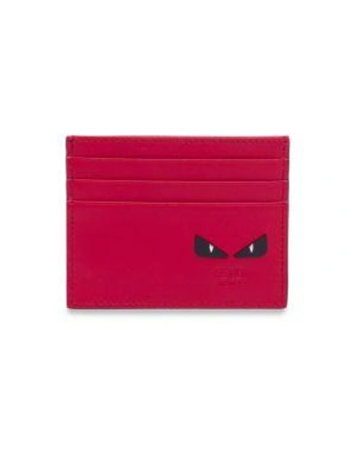Shop Fendi Monster Leather Card Case In Red