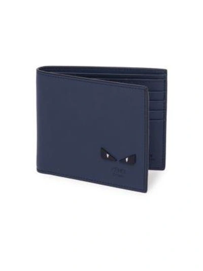 Shop Fendi Monster Eyes Leather Billfold Wallet In Navy