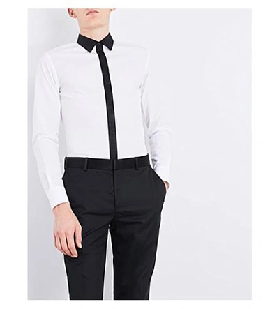 Shop Alexander Mcqueen Contrast-collar Slim-fit Cotton Shirt In White