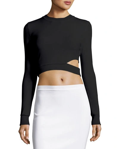 Mugler Long-sleeve Cutout Cropped Sweater In Off White