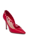 Valentino Garavani Rockstud D'orsay Leather Point Toe Pumps In Red