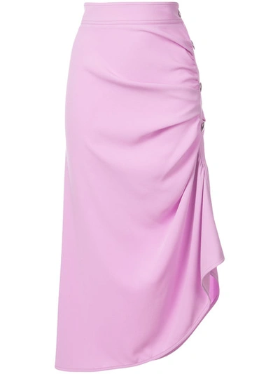 Marni Ruched Button-side Midi Skirt In Pink & Purple