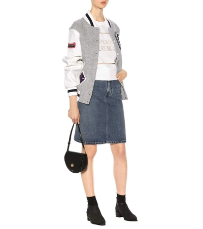Shop Opening Ceremony Classic Varsity Jacket In Wool Blend And Leather In Light Grey Multi