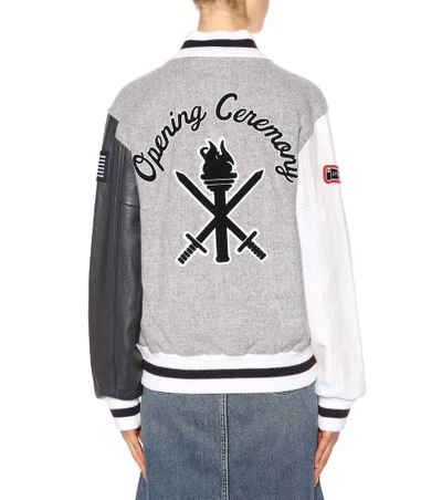 Shop Opening Ceremony Classic Varsity Jacket In Wool Blend And Leather In Light Grey Multi