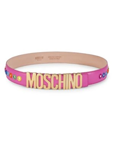 Moschino Embroidered Mirror Logo Belt In Violet