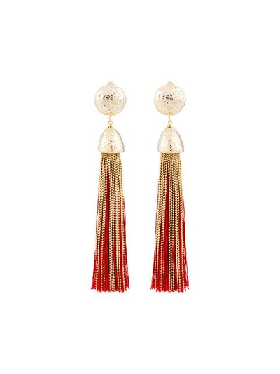 Shop Rosantica Red And Gold Metallic Big Tassel Earrings