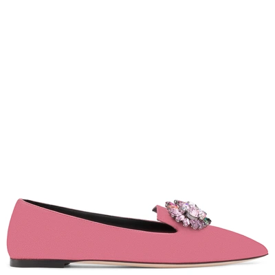 Giuseppe Zanotti - Pink Suede Ballet Flat With Crystal Brooch Aline