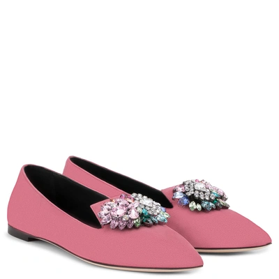 Shop Giuseppe Zanotti - Pink Suede Ballet Flat With Crystal Brooch Aline