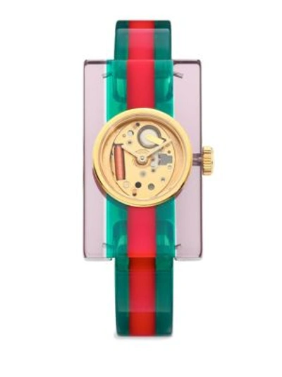 Shop Gucci Transparent Plexiglas Bangle Watch In Gold-multi