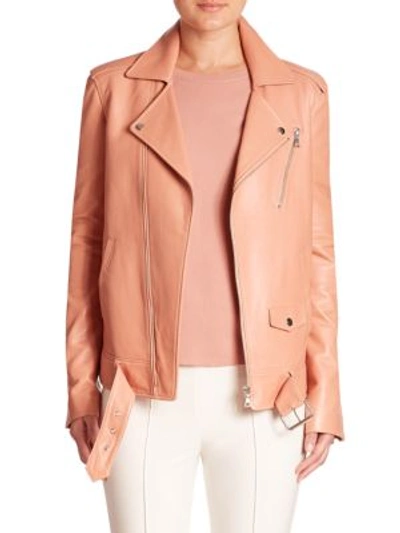 Shop Theory Tralsmin Leather Moto Jacket In Pink Rose