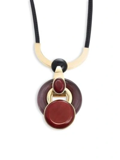 Shop Marni Leather Goldtone Pendant Necklace In Black-multi