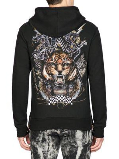Balmain Tiger-print Hooded Sweatshirt In Black | ModeSens