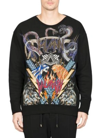 Shop Balmain Graphic Cotton Sweatshirt In Black