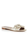 Tabitha Simmons Cleo Bow-embellished Metallic Leather Slides In Champagee Metallic