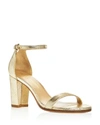 Stuart Weitzman Nearlynude Metallic Ankle Strap Block Heel Sandals In Cava Gold