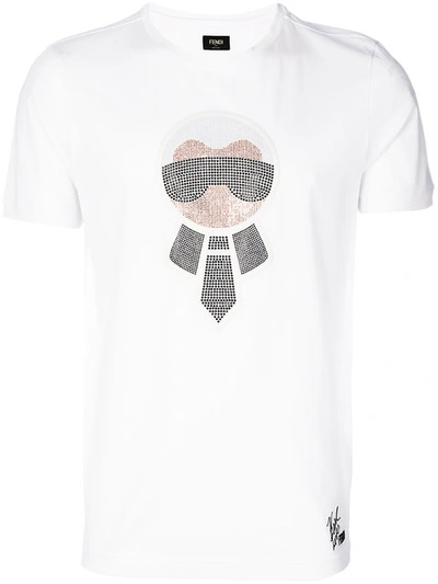 Fendi Crystal Karlito Crewneck T-shirt In White
