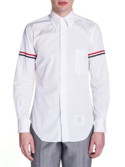 Shop Thom Browne Button-down Two-toned Armband Button-down Shirt In Off White