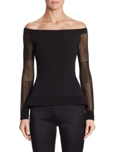 Shop Roland Mouret Off-the-shoulder Lace Top In Black