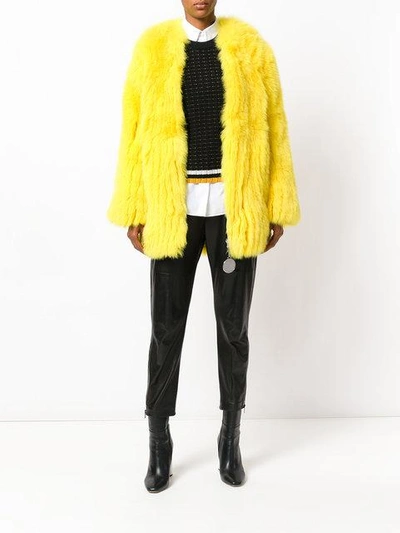Shop Givenchy Fox Fur Collarless Jacket - Yellow