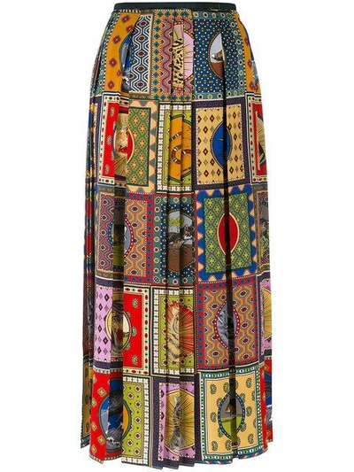 Shop Gucci Scarf Patchwork Pleated Skirt - Multicolour