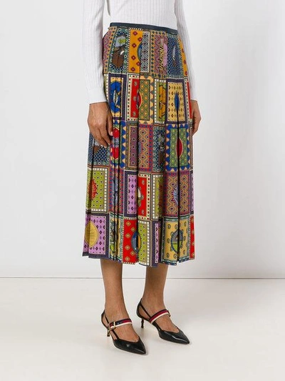 Shop Gucci Scarf Patchwork Pleated Skirt - Multicolour