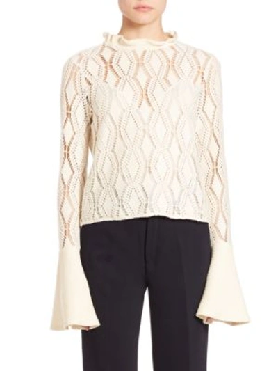 Shop See By Chloé Laser-cut Cotton Blend Bell Top In Winter White