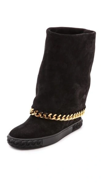 Shop Casadei Hidden Wedge Fold Over Boots In Black