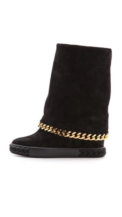 Shop Casadei Hidden Wedge Fold Over Boots In Black