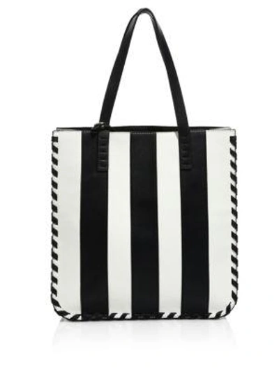 Shop Alice And Olivia Alex North South Leather Tote In Black-white