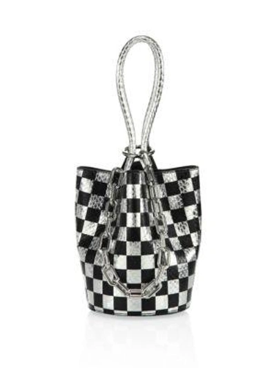 Shop Alexander Wang Roxy Mini Checkerboard Bucket Bag In Black-silver