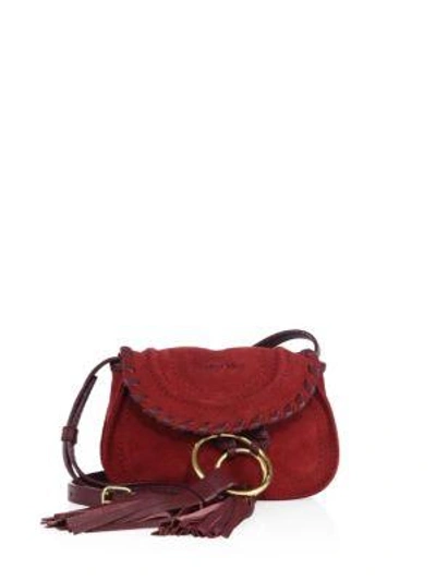 Shop See By Chloé Polly Mini Whipstitched Suede Saddle Bag In Red