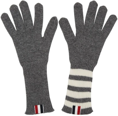 Shop Thom Browne Grey Rib Cashmere Four Bar Gloves