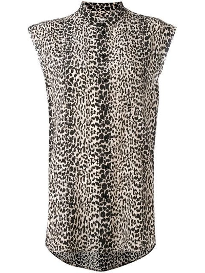 Shop Saint Laurent Leopard Print Sleeveless Shirt In Black