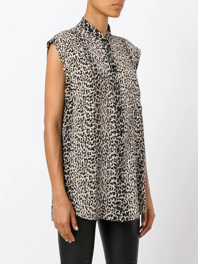 Shop Saint Laurent Leopard Print Sleeveless Shirt In Black