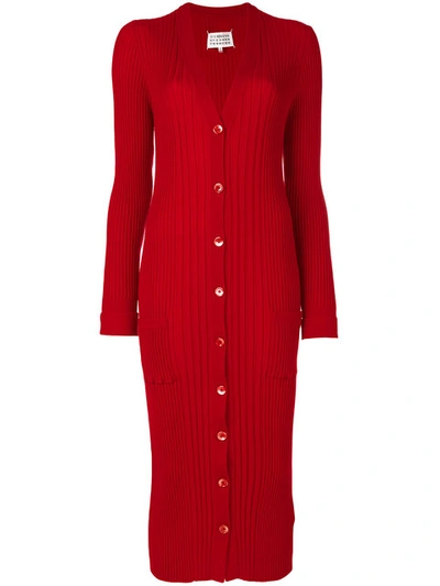 Maison Margiela Long Ribbed Cardigan In Red