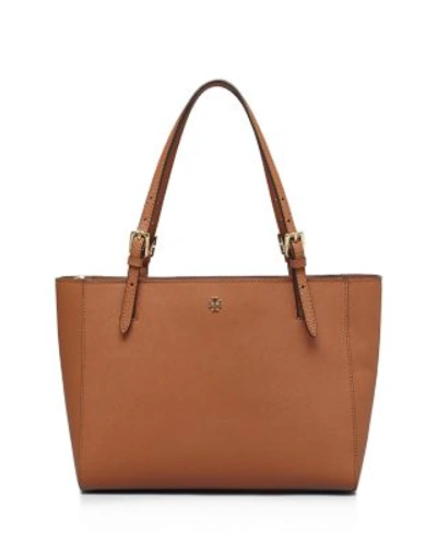 Shop Tory Burch York Small Buckle Tote In Luggage/gold