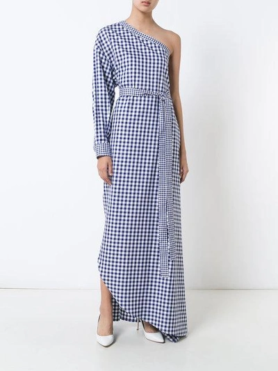 Shop Rosetta Getty Checked One Shoulder Dress In Blue