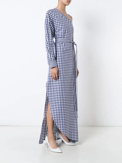 Shop Rosetta Getty Checked One Shoulder Dress In Blue