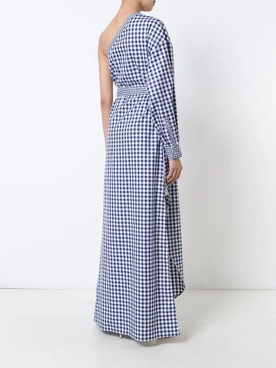 Shop Rosetta Getty Checked One Shoulder Dress In Blue