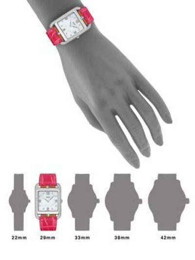 Shop Hermès Watches Cape Cod 29mm Diamond, Stainless Steel & Leather Strap Watch In Raspberry