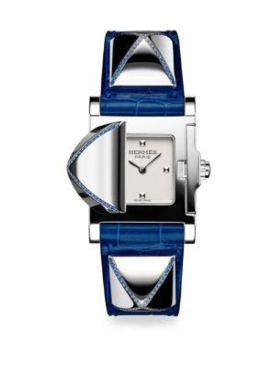 Shop Hermès Watches Médor 23mm Sapphire, Stainless Steel & Leather Strap Watch In Blue