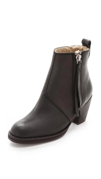 Shop Acne Studios Pistol Ankle Boots With Shearling Lining In Black