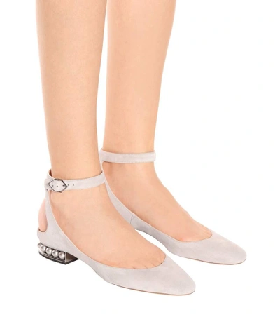 Shop Nicholas Kirkwood Lola Pearl Suede Ankle Strap Ballerinas In Grey