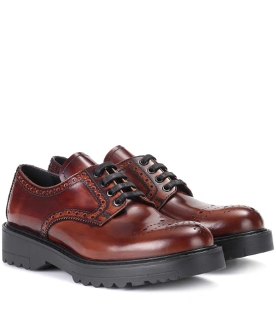 Prada Leather Lace-up Brogues In Brown