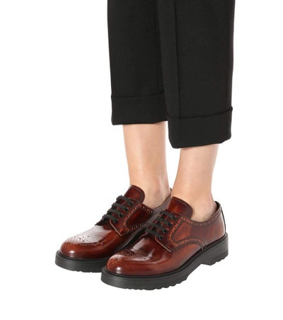 Shop Prada Leather Lace-up Brogues In Brown